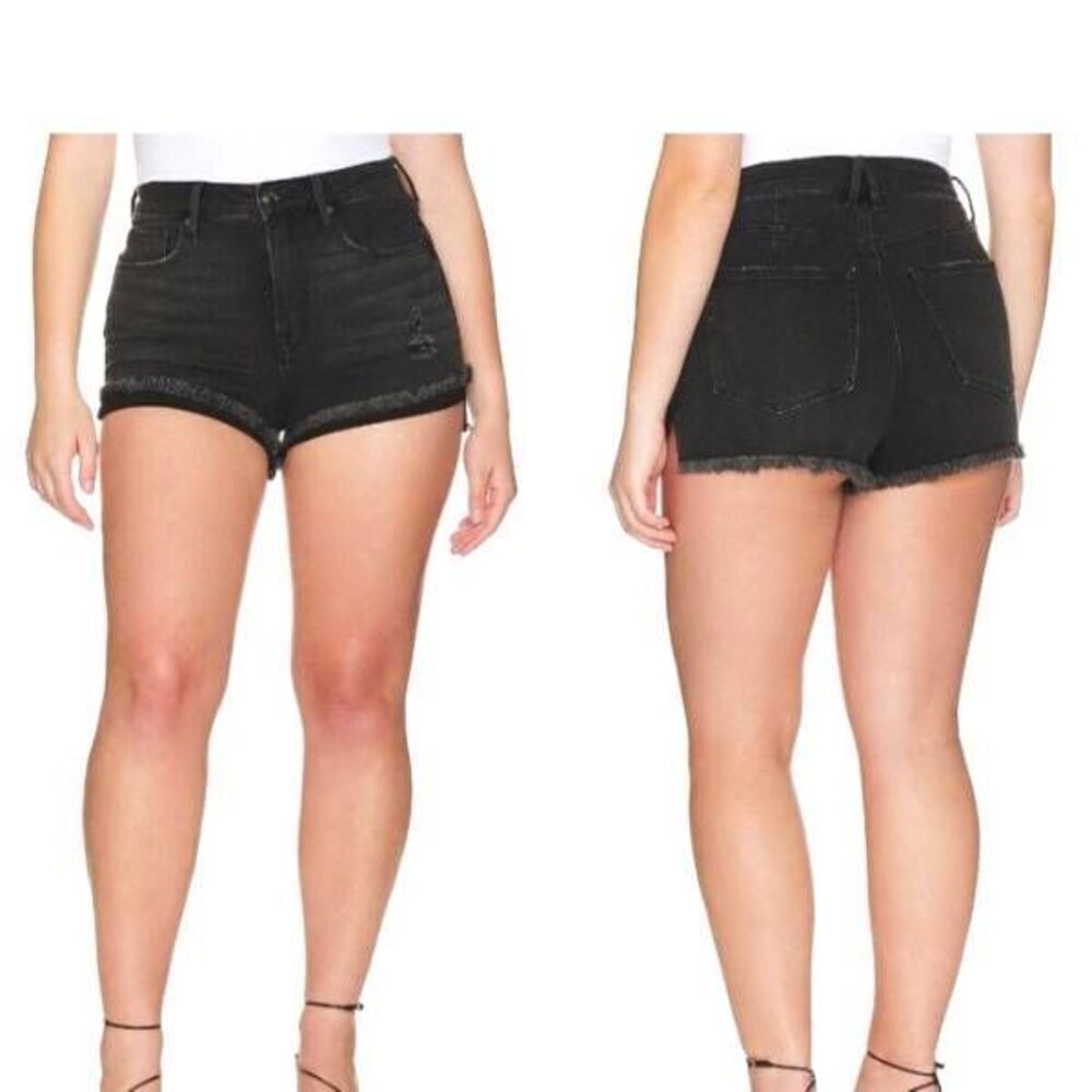NWT Good American Good Curve Frayed Raw Hem Distressed Shorts in Black089 Sz. 20